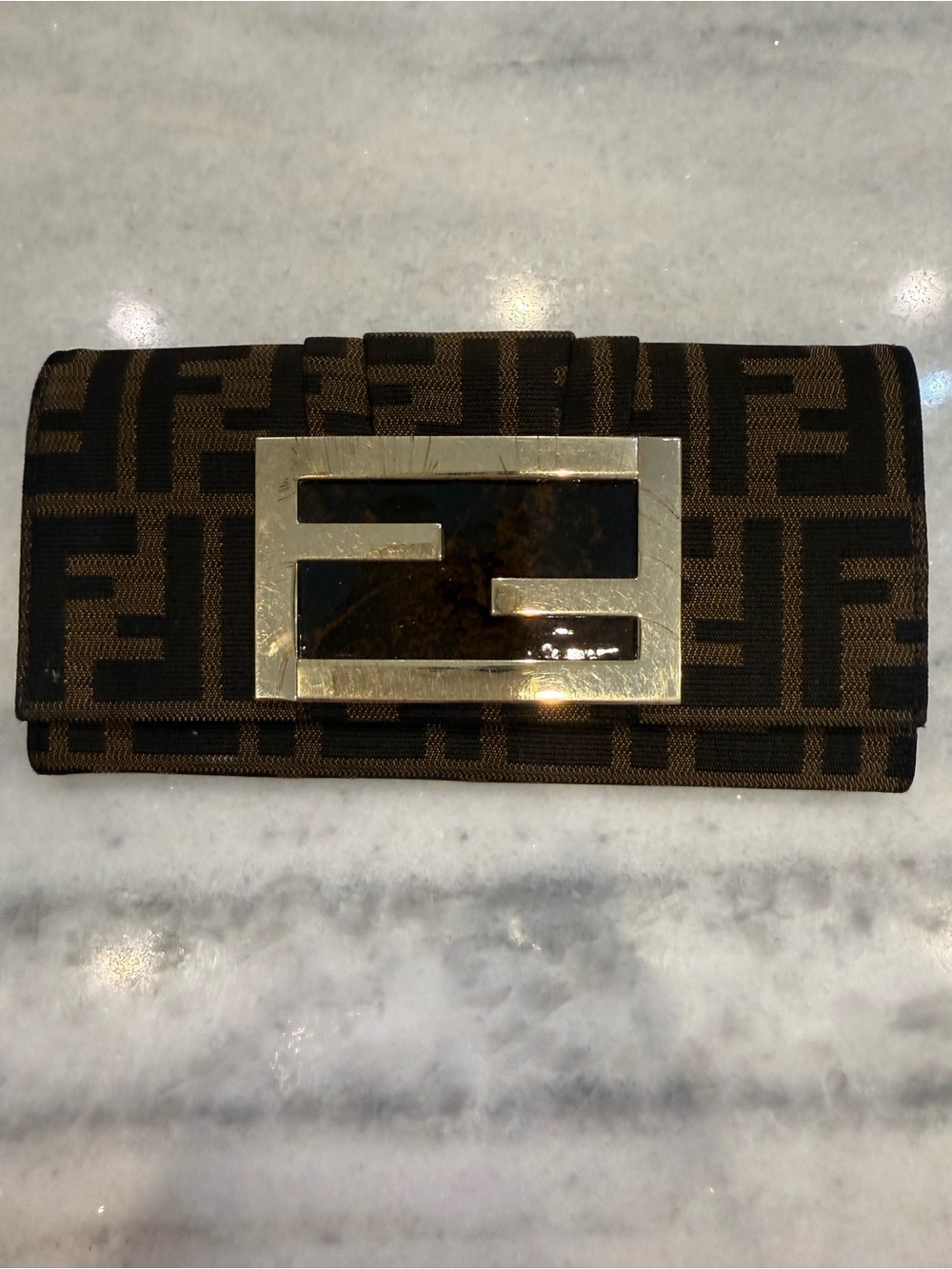 Fendi Brown Monogram Clutch with Gold Hardware
